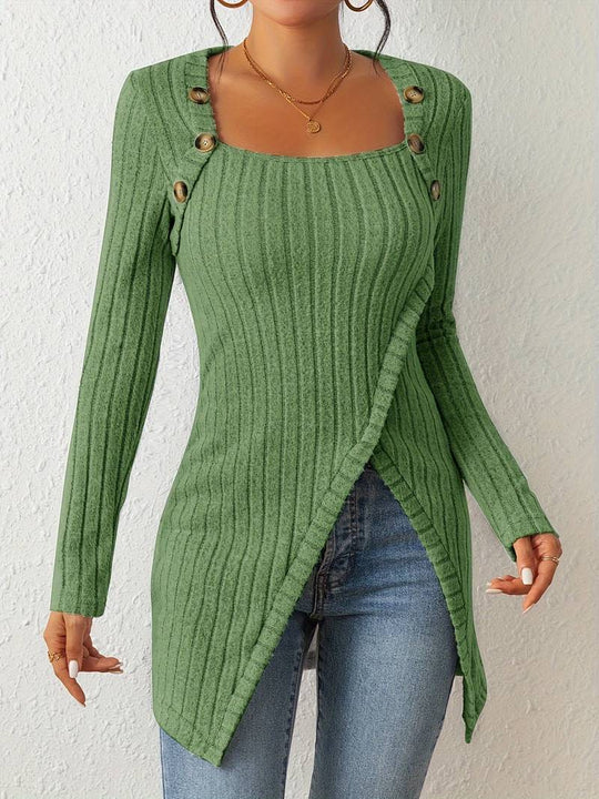 EB | Quadrat Ausschnitt Pullover mit Langen Ärmeln und Seitlichem Schlitz
