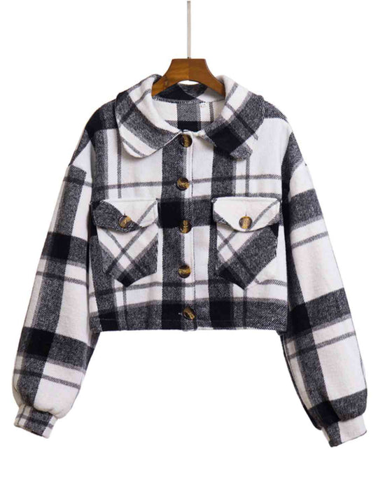 EB | Karierter Knopf-Front-Jacke mit Taschen