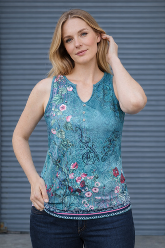 Damen Bluse mit floralem Muster und Knopfdetails EB