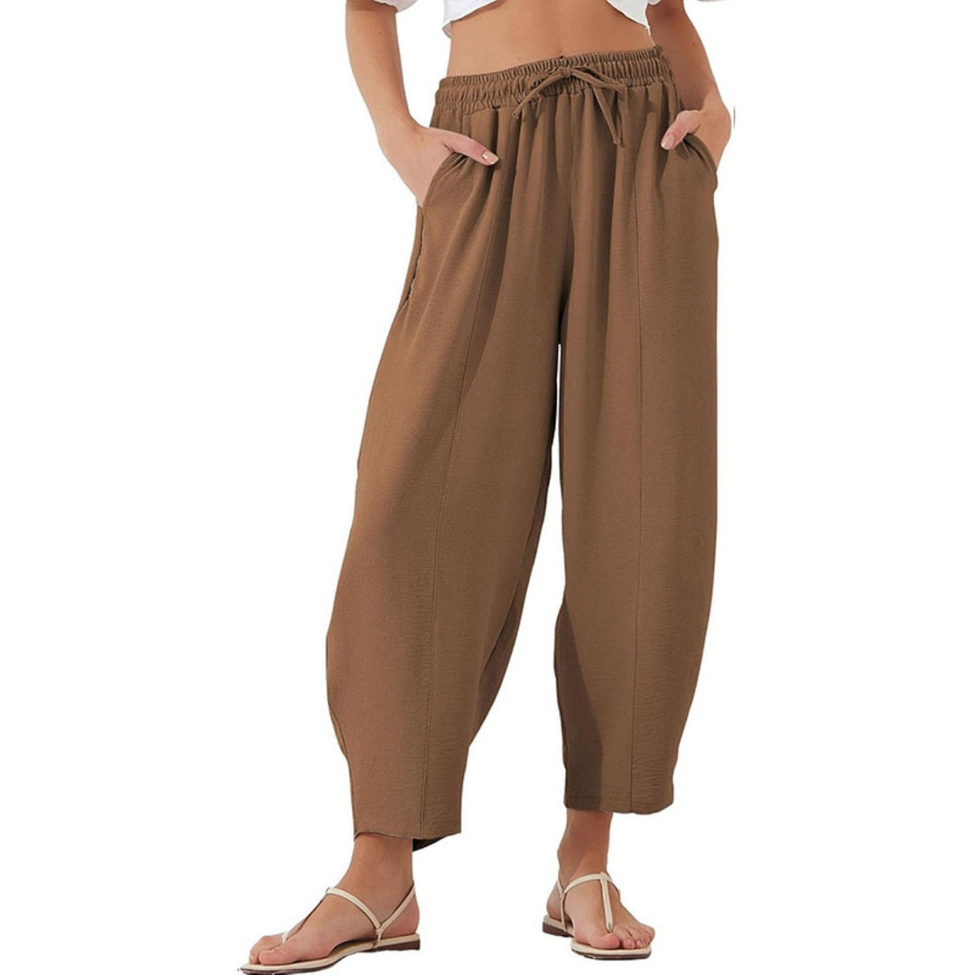 EB | Locker lässige Neun-Punkt-Hose mit Kordelzug und elastischer Taille