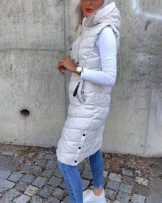 EB | Ärmellose, Lässige Steppjacke mit Kapuze und Reißverschluss