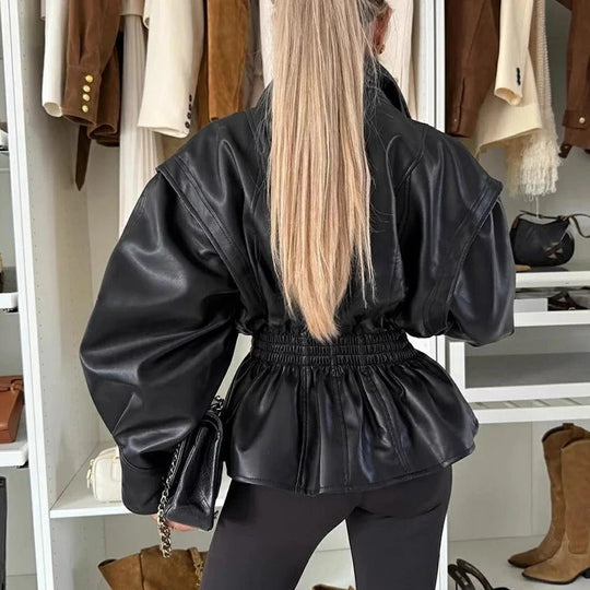 EB | Kunstleder-Motorradjacke mit Reverskragen und elastischem Bund