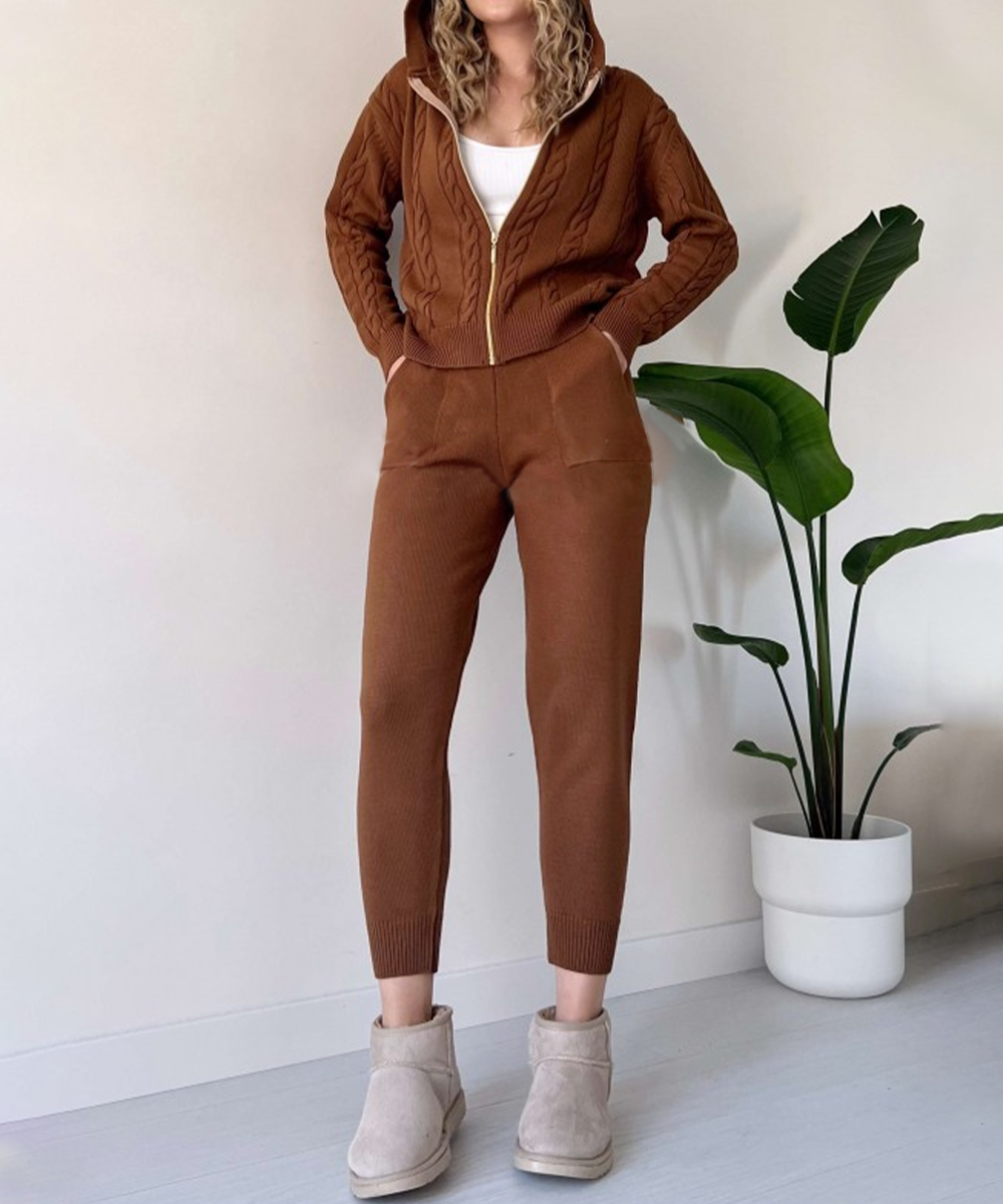EB | Zweiteiliges Set mit Cardigan und casual Jacquard-Strickpullover