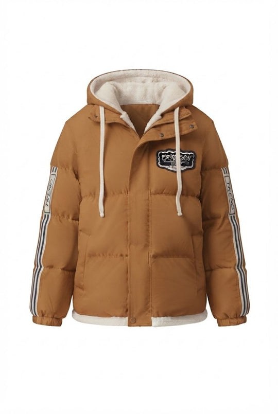 Damen nan sportive gesteppte Kapuzenjacke mit hochwertiger Teddy-Innenkonstruktion und sportiven Streifenärmeln EB