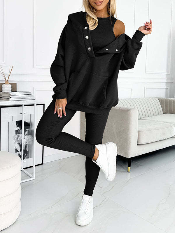 EB | 3-Teiliges Damen-Sportanzug mit Lockerem Kapuzenpullover und Slim-Hosen