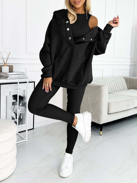 EB | 3-Teiliges Damen-Sportanzug mit Lockerem Kapuzenpullover und Slim-Hosen