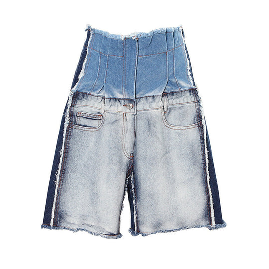 EB | Kontrastfarbene Spleiß-Denim-Shorts