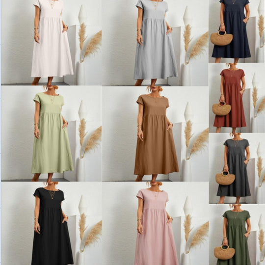 EB | Einfarbiges ärmelloses lockeres Taschenkleid