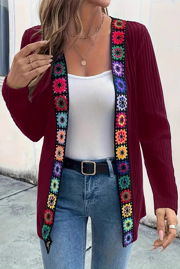 EB | Strickjacke mit Blumenrand und langen Ärmeln