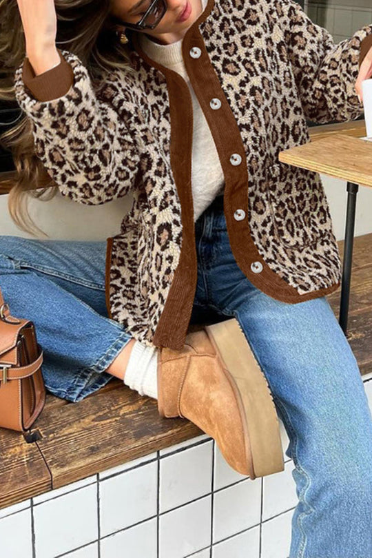 EB | Leopard Lockere Lockere Kaschmir Warme Jacke