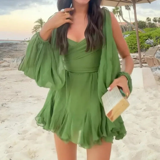 EB | Langärmeliges Neckholder-Kleid aus Mesh