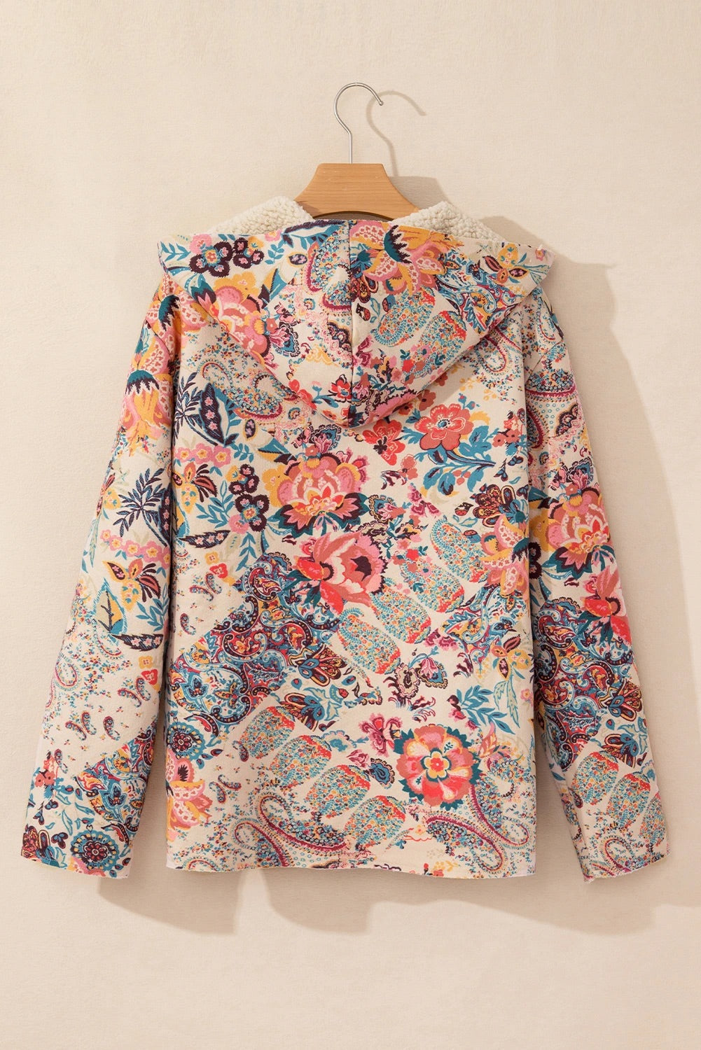 EB | Vintage Paisley Blumenbedruckte Sherpa Futter Kapuzenjacke