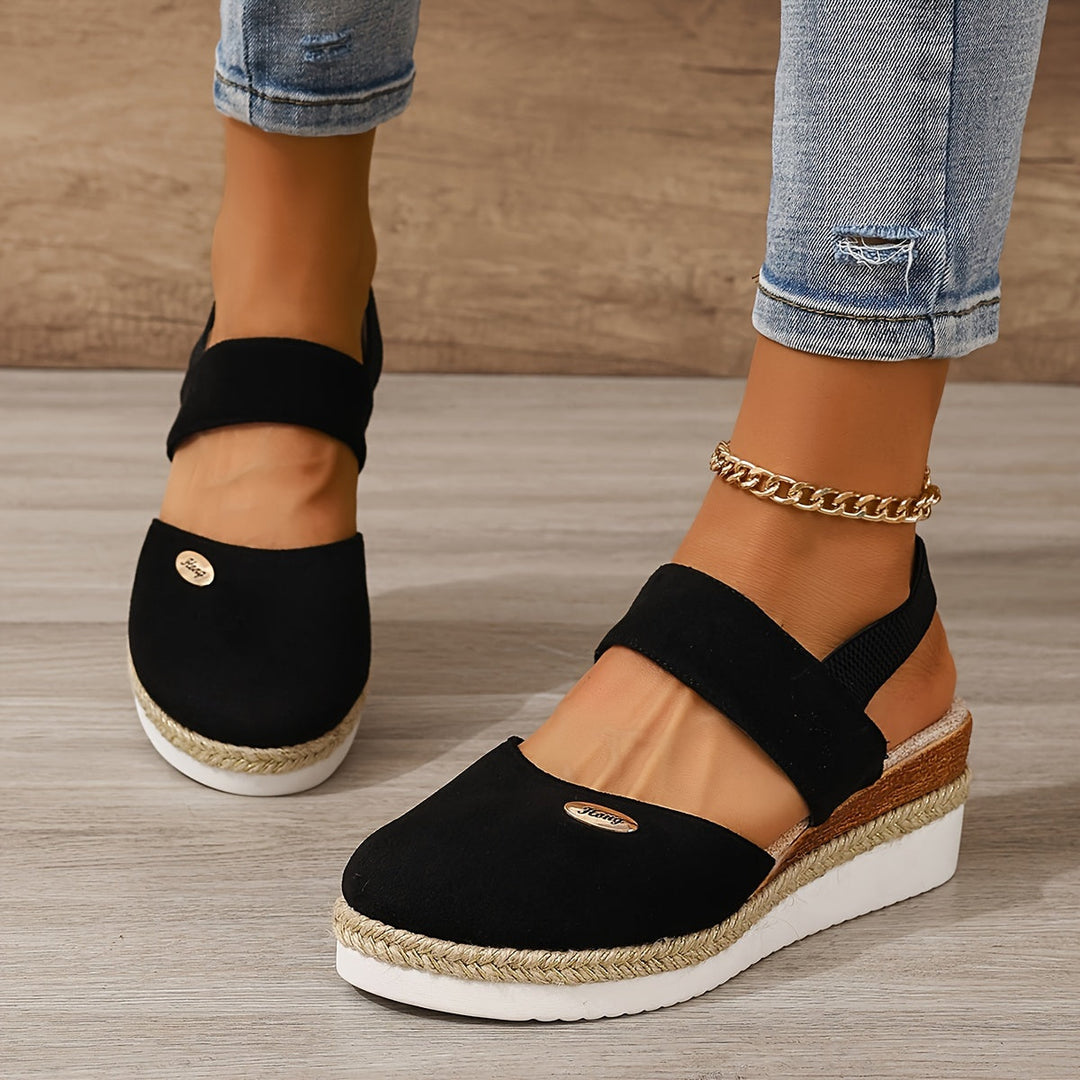EB | Damen Sandalen Auf Plattform: Rutschfest, Geschlossene Zehe, Elastischer Riemen
