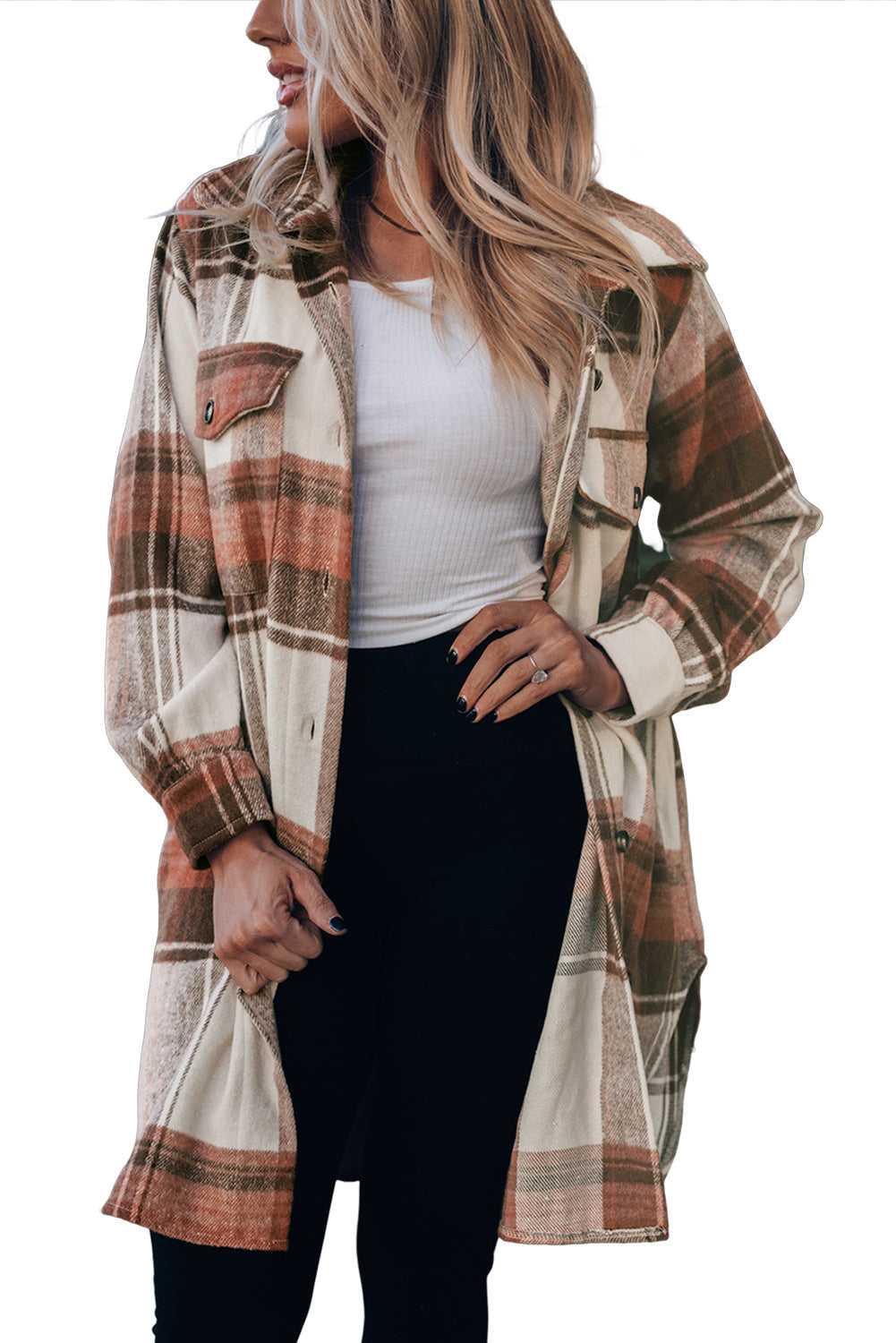 EB | Lange Karierte Shirtjacke Baumwollmischung Stilvoll und Praktisch
