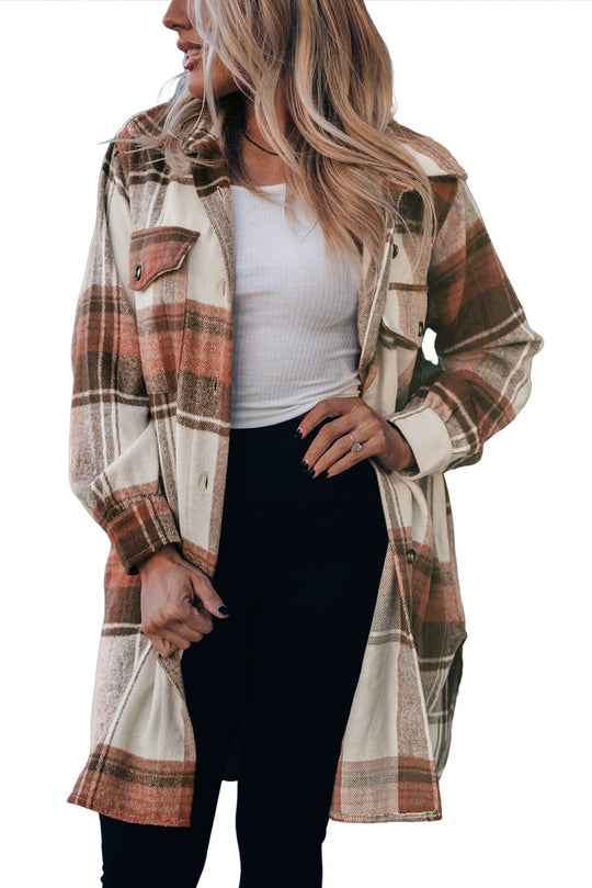 EB | Lange Karierte Shirtjacke Baumwollmischung Stilvoll und Praktisch