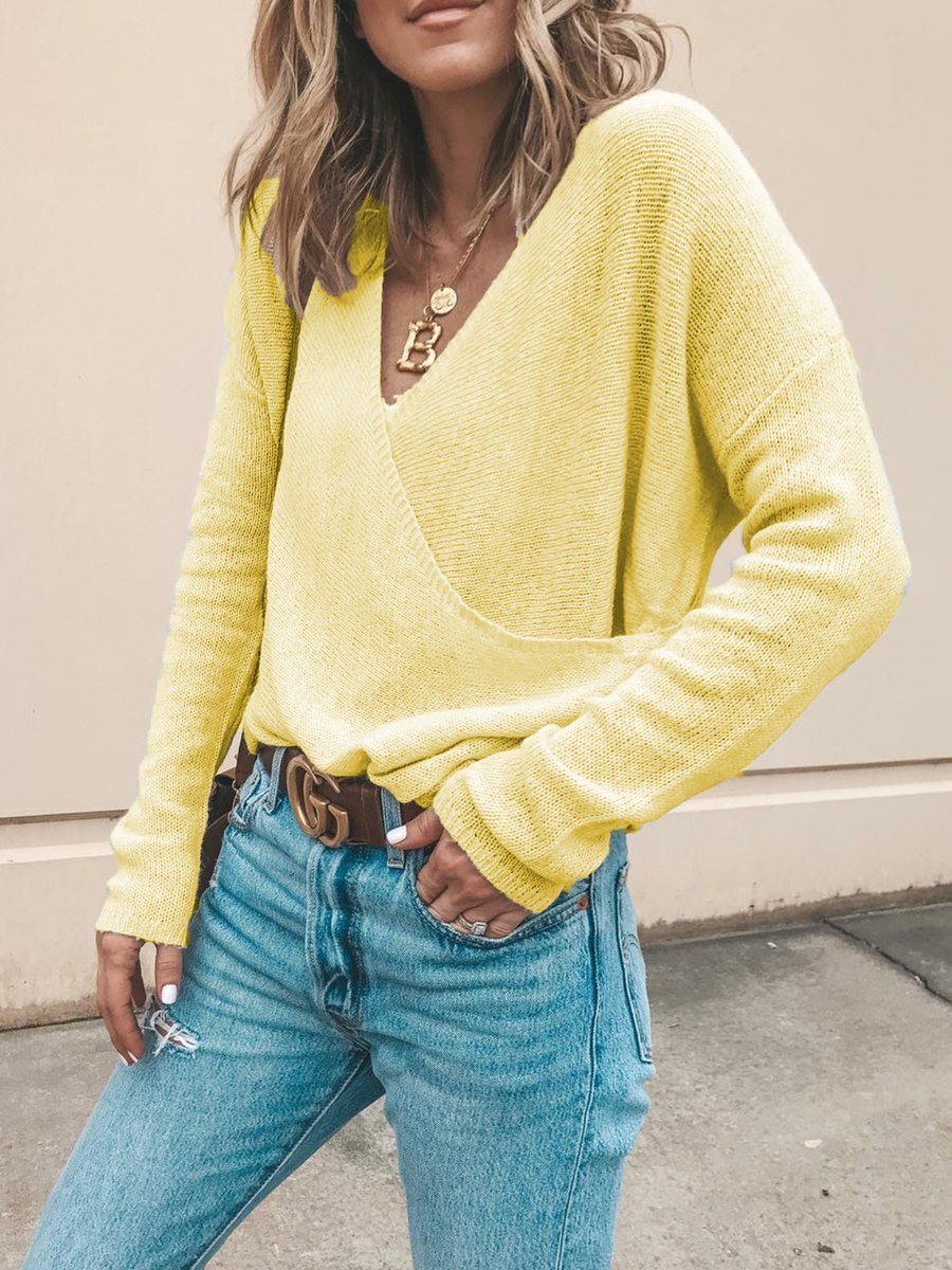EB | Lässiger Strickpullover mit V-ausschnitt Weich und Leicht Casual Eleganz