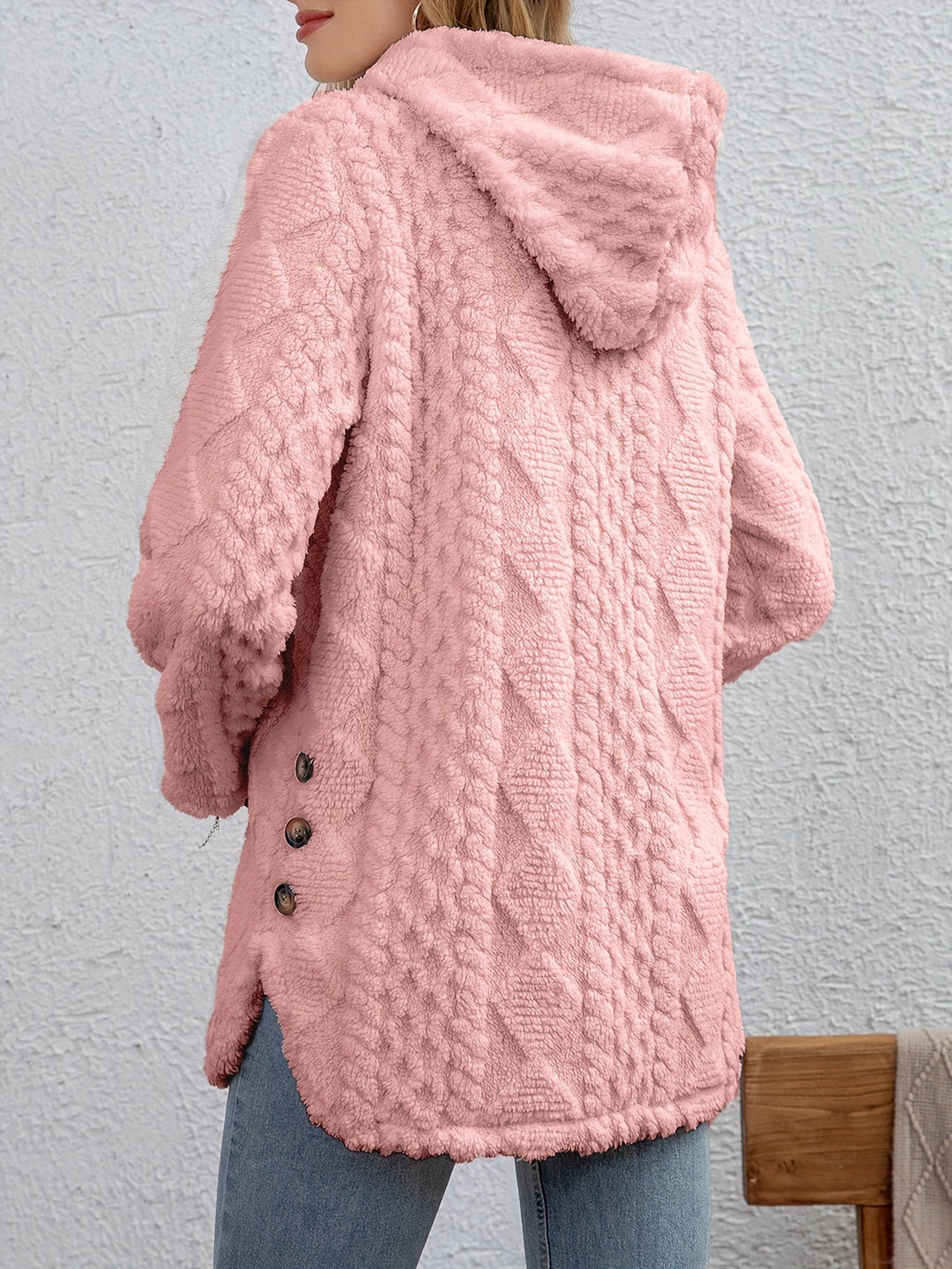 EB | Fluffy Kapuzenjacke mit Knöpfen Polyester Weich und Warm