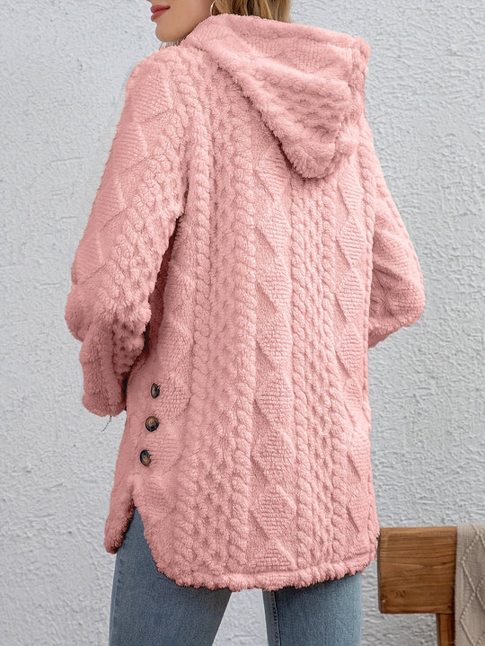 EB | Fluffy Kapuzenjacke mit Knöpfen Polyester Weich und Warm