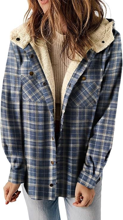 EB | Plaid Jacke Langarm Schnalle Wolle mit Kapuze