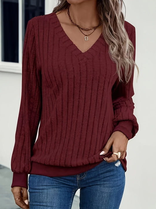 EB | Damen Strickpullover mit V-Ausschnitt und Langen Ärmeln