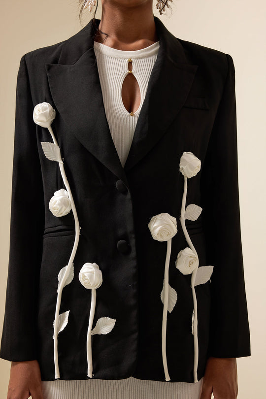 EB | Floraler Kontrast Langarm-Blazer Jacke