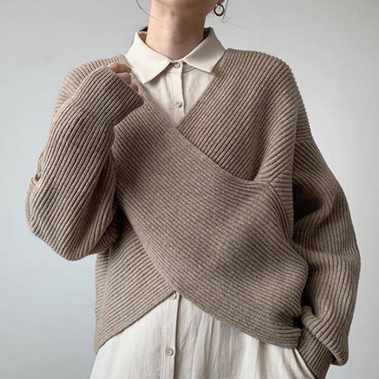 EB | Rippstrick-cross-over-pullover Weich und Elegant Moderne Passform