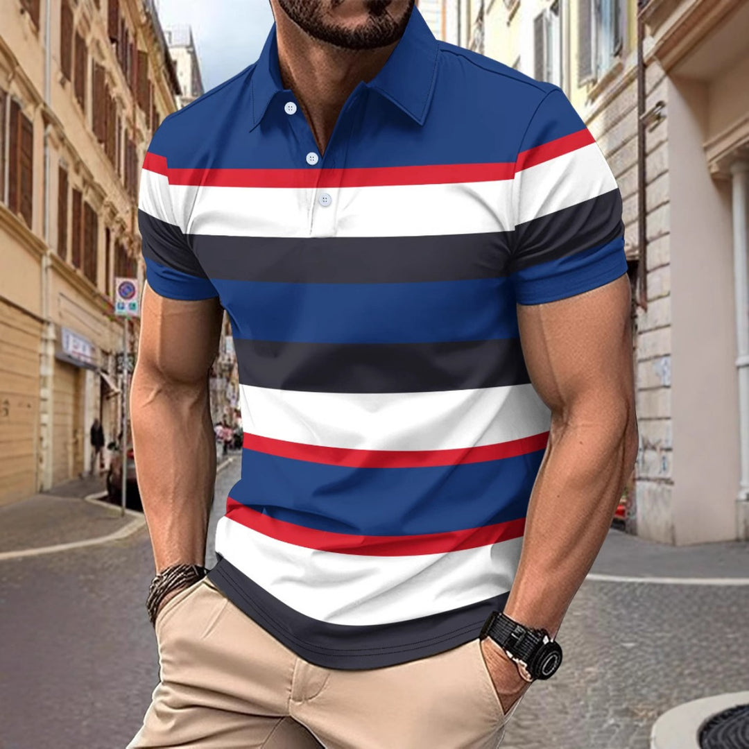 EB | V-Ausschnitt Button Business Stripe Vielseitiges T-Shirt