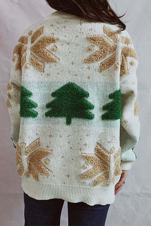 EB | Weihnachtsmuster Gestrickter Rundhalsausschnitt Langarmpullover