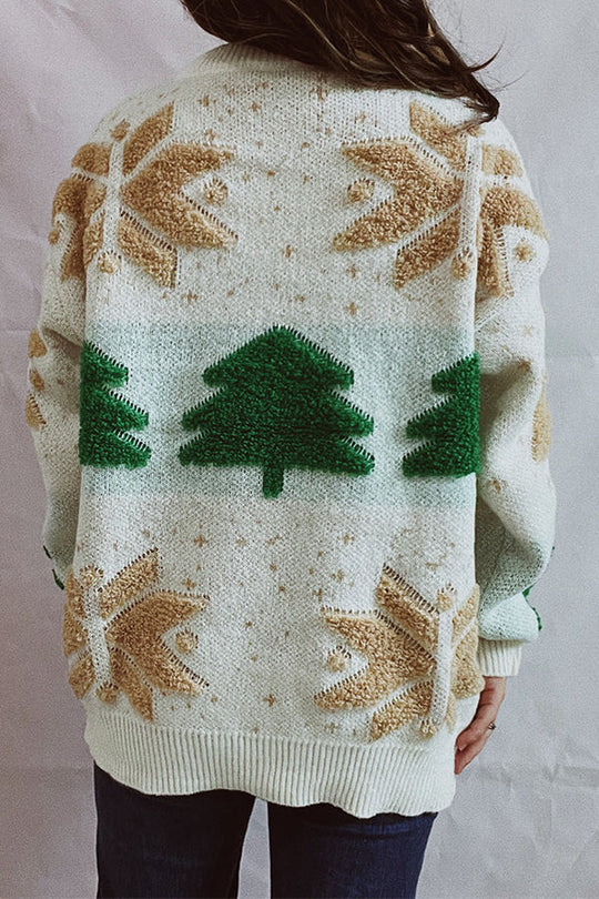 EB | Weihnachtsmuster Gestrickter Rundhalsausschnitt Langarmpullover