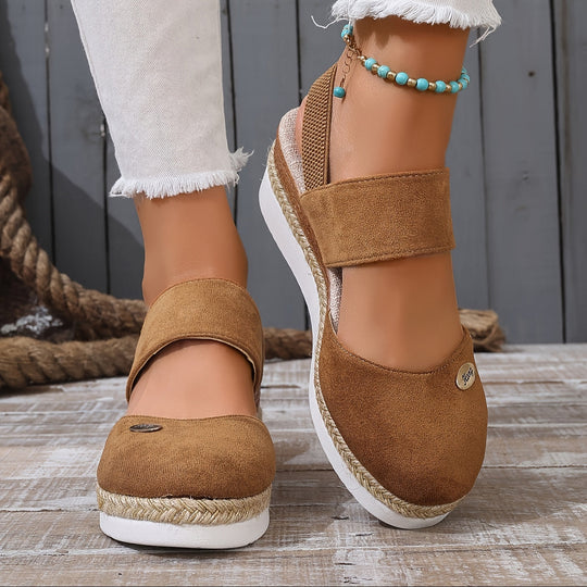 EB | Damen Sandalen Auf Plattform: Rutschfest, Geschlossene Zehe, Elastischer Riemen