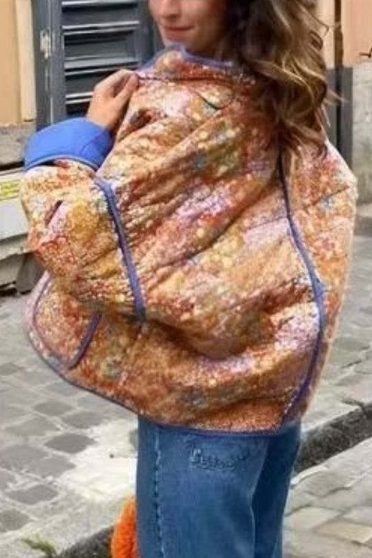 EB | Colorblock Große Tasche Stehkragen Steppjacke aus Baumwolle