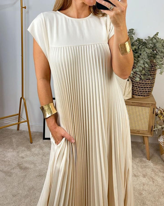 EB | Elegantes Plissee-Kleid Einfarbig Ärmellos