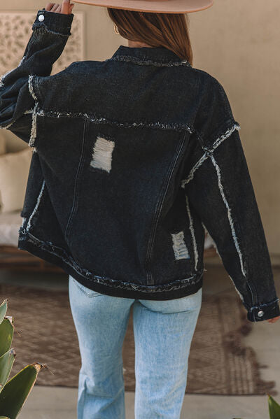 EB | Button-Up Raw-Edge Distressed Denim-Jacke