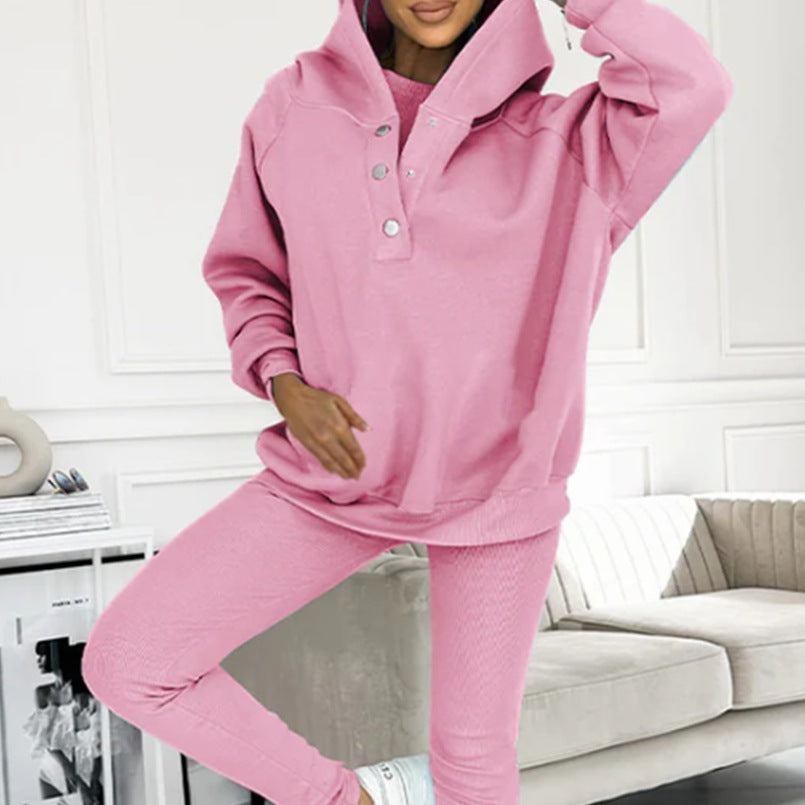 EB | 3-Teiliges Damen-Sportanzug mit Lockerem Kapuzenpullover und Slim-Hosen