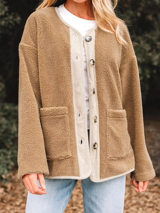 EB | Damen Button-Front Sherpa Teddy Jacke