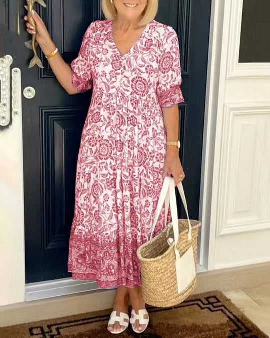EB | Kleid mit V-Ausschnitt und Print in Übergröße