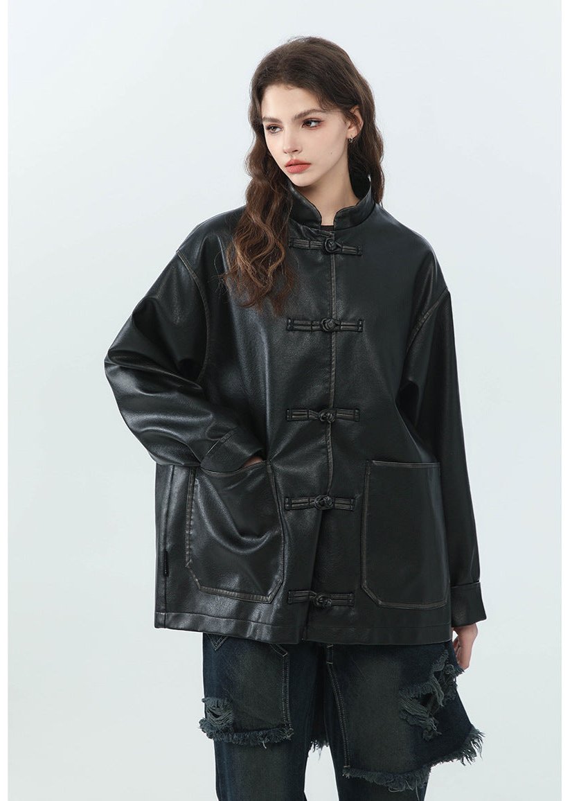 EB | Stehkragen PU Lederjacke