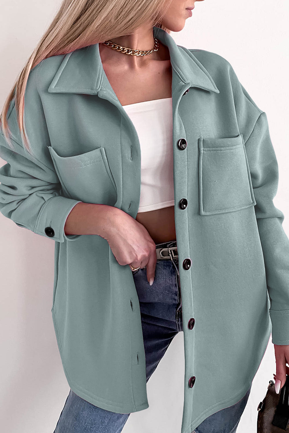 EB | Oversized Hemdbluse mit Großen Taschen Polyester Minimalistisch und Stilvoll