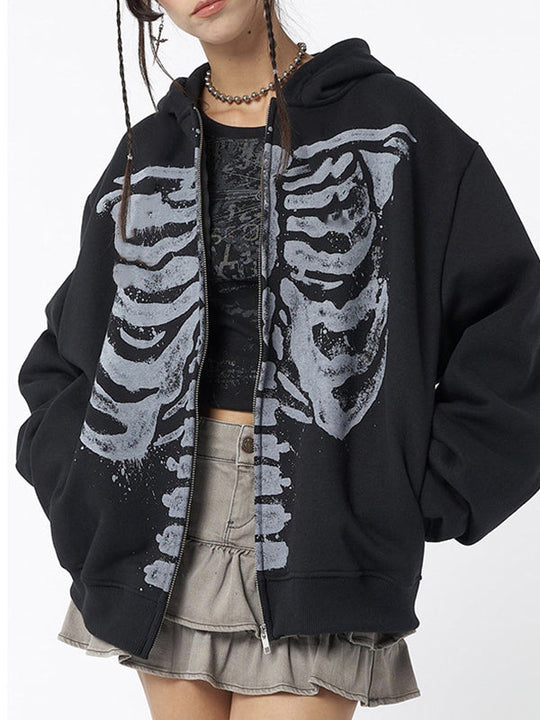 EB | Schwarze Oversized Hoodie mit Skelettdruck