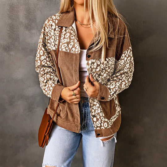 EB | Damen Cordjacke mit LeopardenDetails