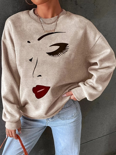 EB | Sweatshirt mit Gesichtsdruck Baumwolle Künstlerisch und Bequem