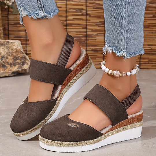 EB | Damen Sandalen Auf Plattform: Rutschfest, Geschlossene Zehe, Elastischer Riemen
