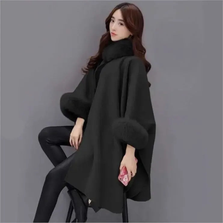 EB | Cape-Jacke - eleganter Damen-Cape mit Kunstpelz-Besatz