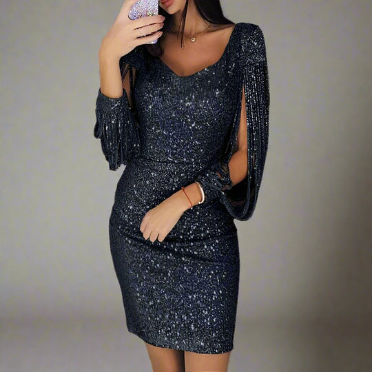 EB | Damen Pailletten V-Ausschnitt Partykleid Eleganter Urlaubsstil