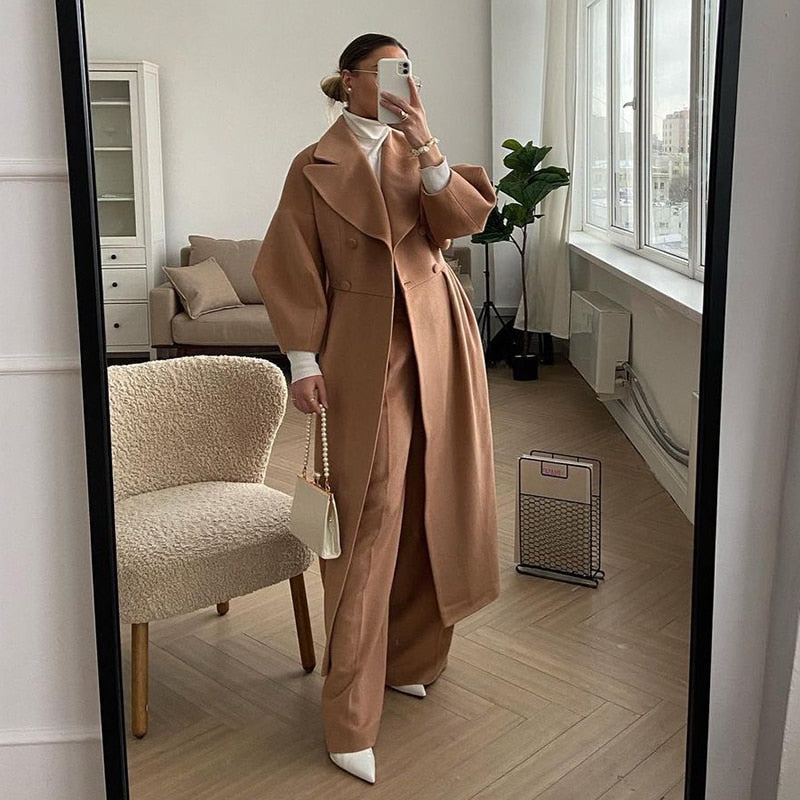 EB | Eleganter Damen-Doppelreiher-Wollmantel - Lange Ärmel - Warm & Stilvoll
