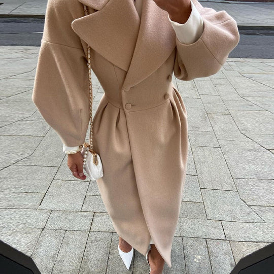 EB | Eleganter Damen-Doppelreiher-Wollmantel - Lange Ärmel - Warm & Stilvoll