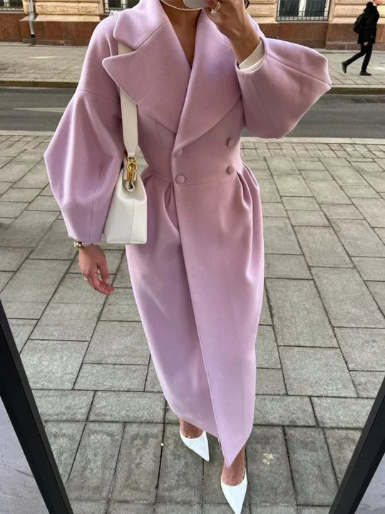 EB | Eleganter Damen-Doppelreiher-Wollmantel - Lange Ärmel - Warm & Stilvoll