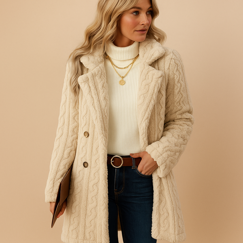 EB | Lange Teddy Damen Winterjacke mit Knöpfen