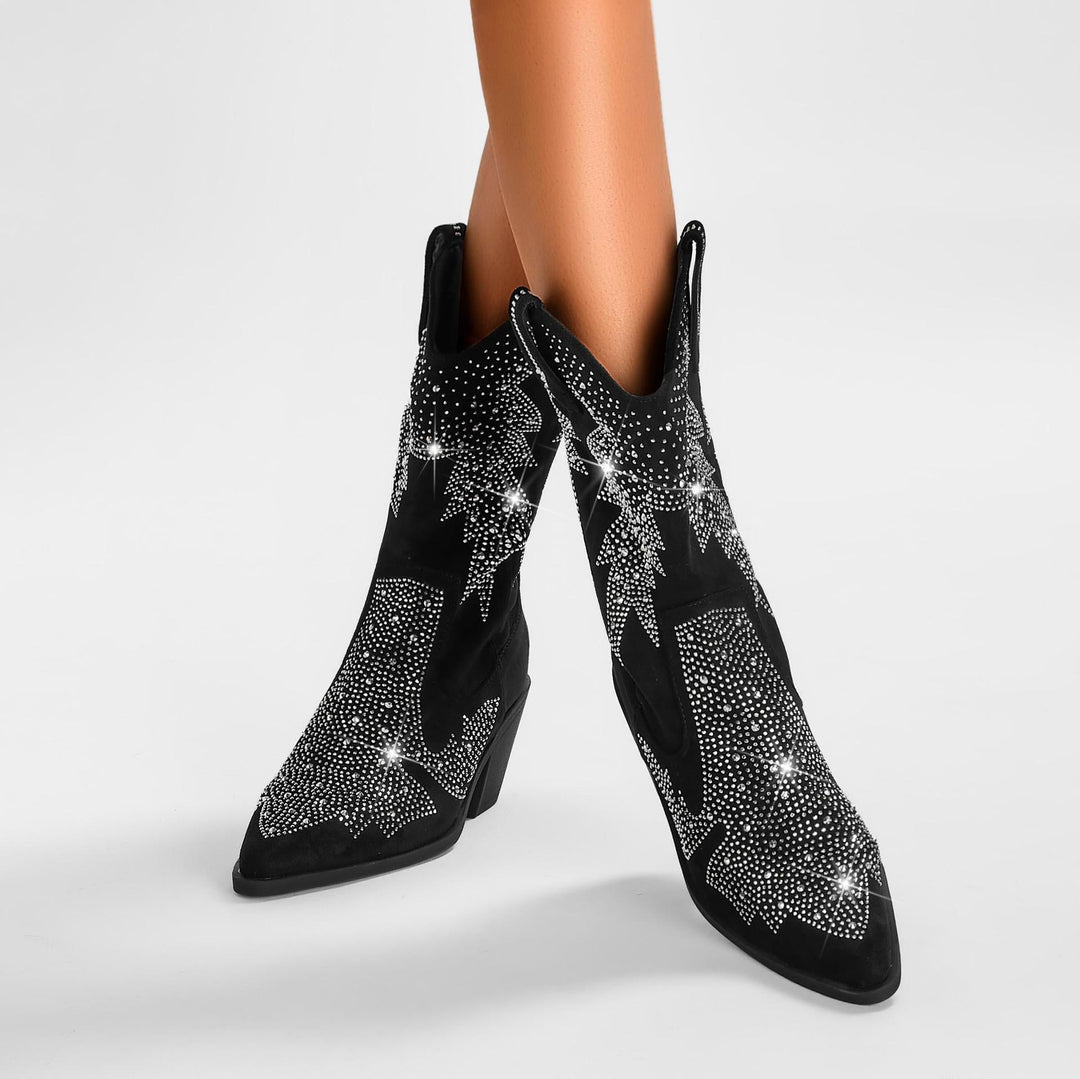 Elegante Glitzer Cowboystiefel Damen Mit Strass Stiefel EB