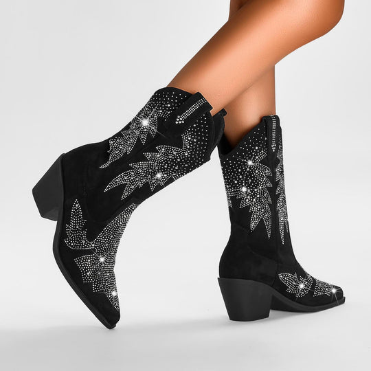 Elegante Glitzer Cowboystiefel Damen Mit Strass Stiefel EB
